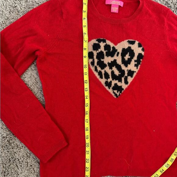 Catherine Melandrino Cashmere Crew Neck Sweater with Leopard Print Heart Large - Picture 4 of 5